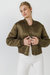 Cropped Satin Effect Bomber Jacket - Olive