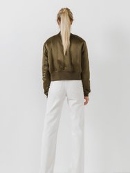 Cropped Satin Effect Bomber Jacket