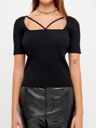Cut-Out Detail Short Sleeve Knit Top