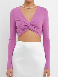 Front Twist Cropped Long Sleeve Top