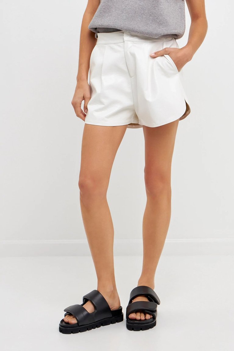 High-Waisted Faux Leather Shorts - White