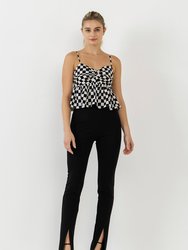 Knotted Checker Print Top