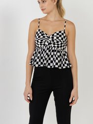 Knotted Checker Print Top - Black/White