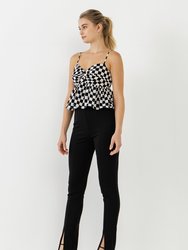 Knotted Checker Print Top