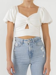 Knotted Top With Short Puff Sleeves