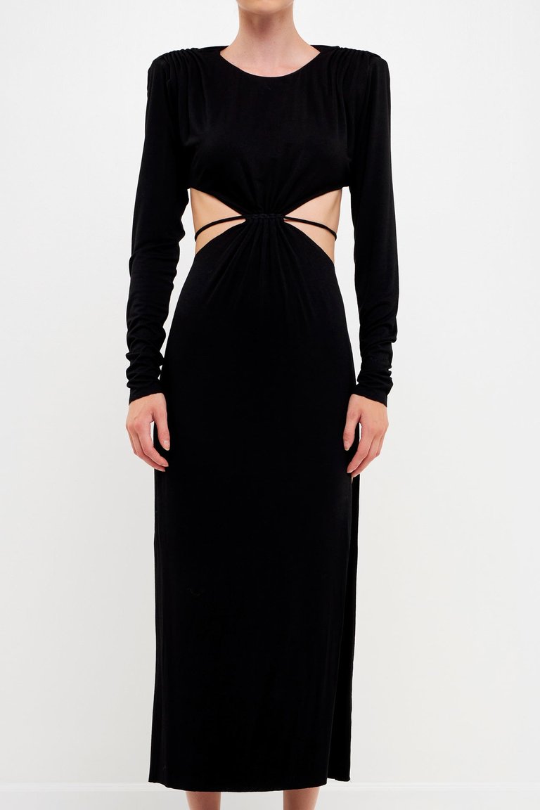 Long Sleeve Open-Back Maxi Dress - Black