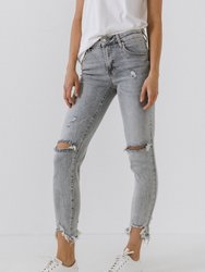 Mid Rise Distressed Ankle Skinny Jeans - Light Blue