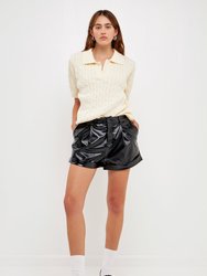 Mid-Waisted Faux Leather Shorts - Black