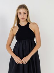 Mixed Media Racerback Voluminous Mini Dress - Black