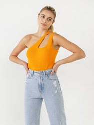 One Shoulder Cut-Out Detail Knit Bodysuit - Orange