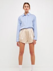 Pinstripe Cropped Collared Shirt - Blue