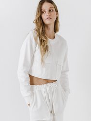 Pockets Detail Cropped Sweatshirt - White