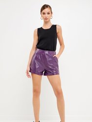 Shiny PU Shorts - Purple