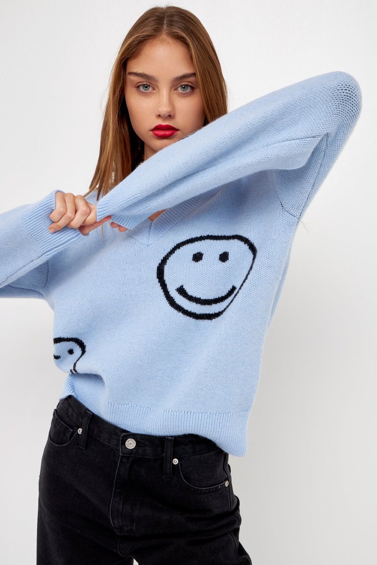 Smile Long Sleeve Sweater - Powder Blue