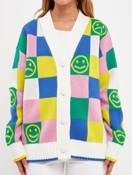 Smiley Colorblock Knit Cardigan