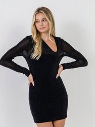 Sparkly Mini Dress with Cut out Detail - Black