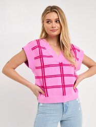 Striped Oversize Sweater Vest - Fuchsia Combo