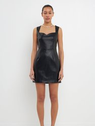 Sweetheart Leather Mini Dress - Black