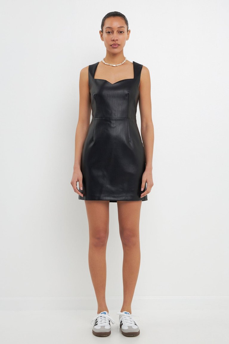 Sweetheart Leather Mini Dress - Black