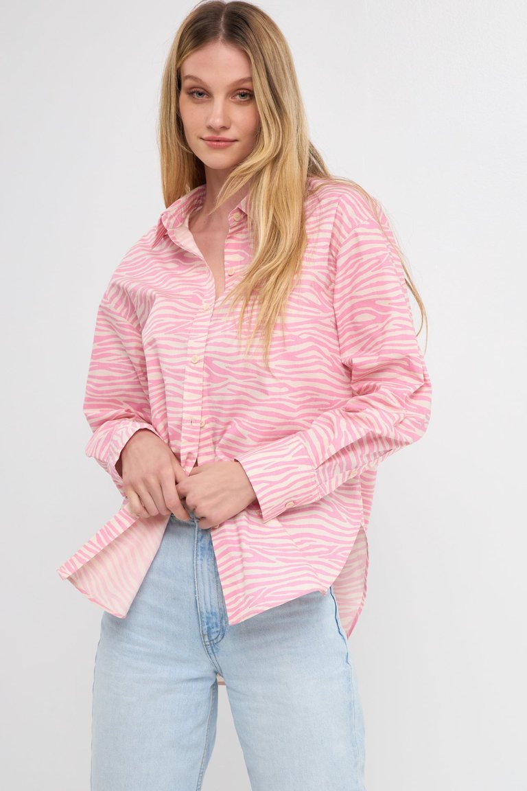 Zebra Printed Cotton Shirt - Pink