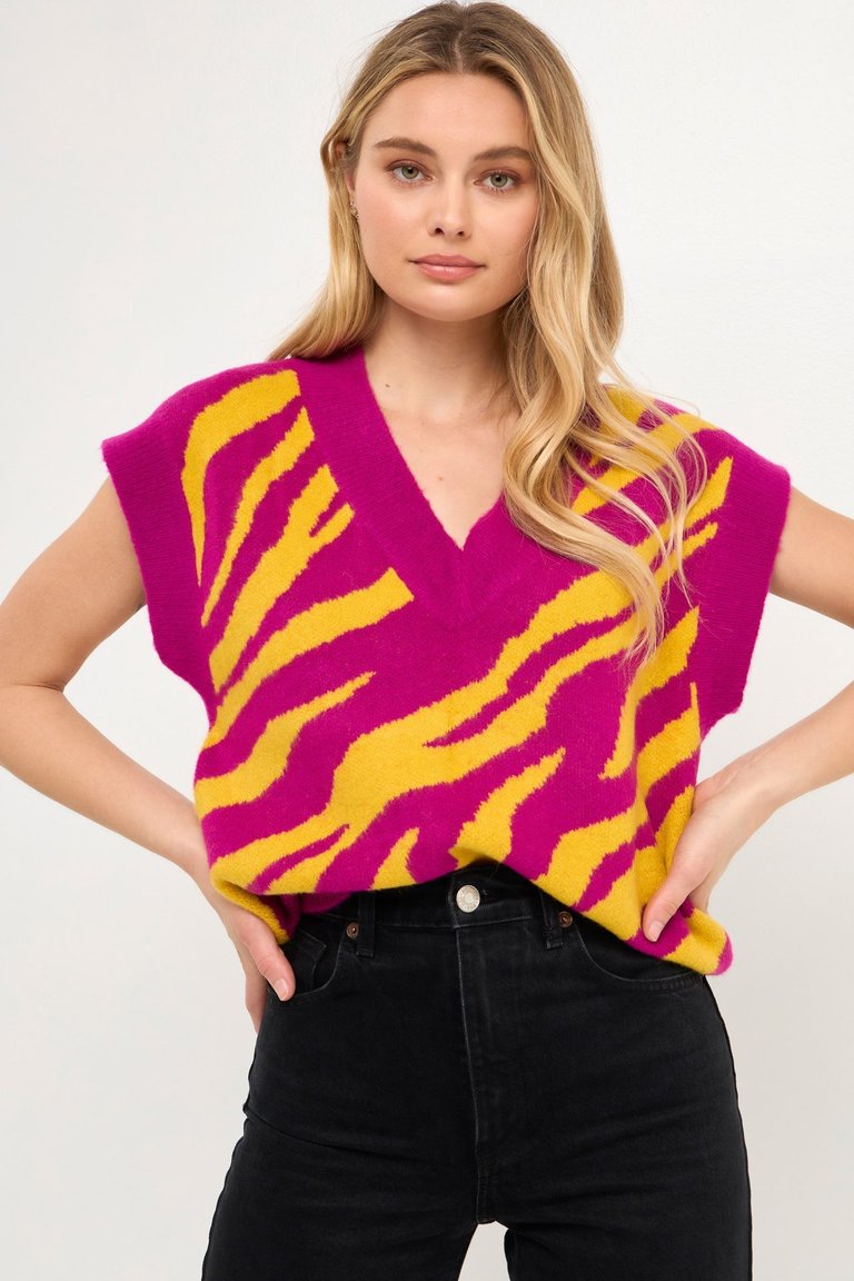 Zebra Striped Sweater Vest - Grape