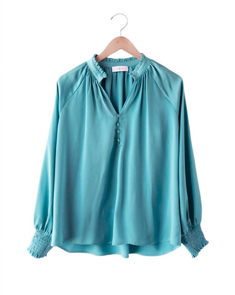 Larissa Smocked Cuff Blouse In Teal - Teal