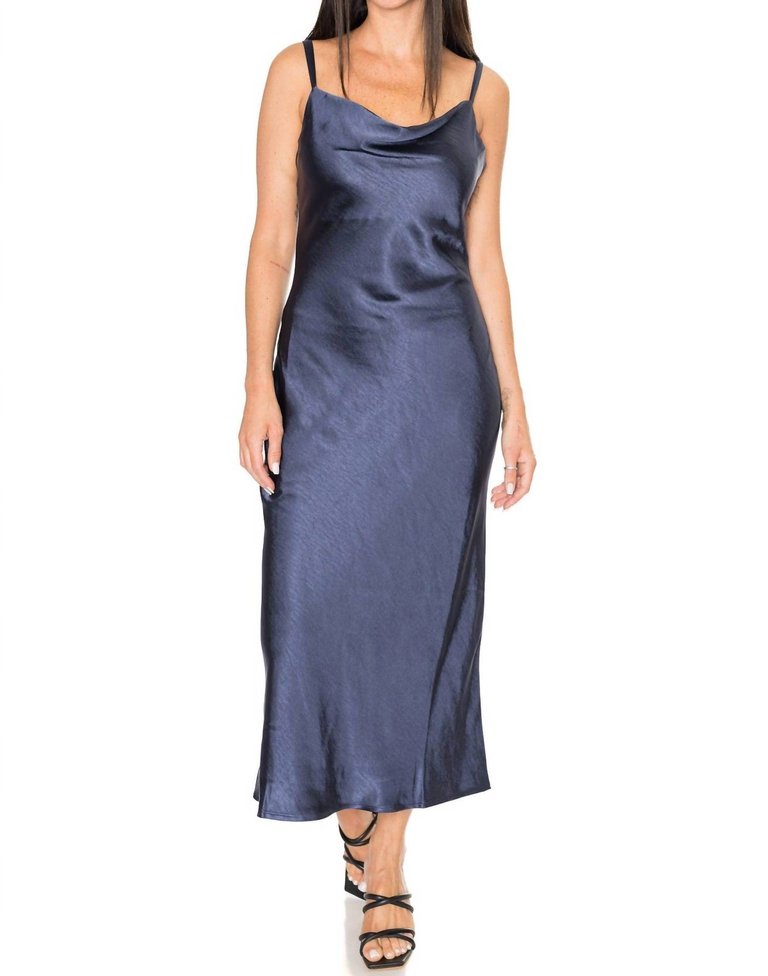 Linda Satin Cowl Neck Slip Maxi Dress In Navy - Navy