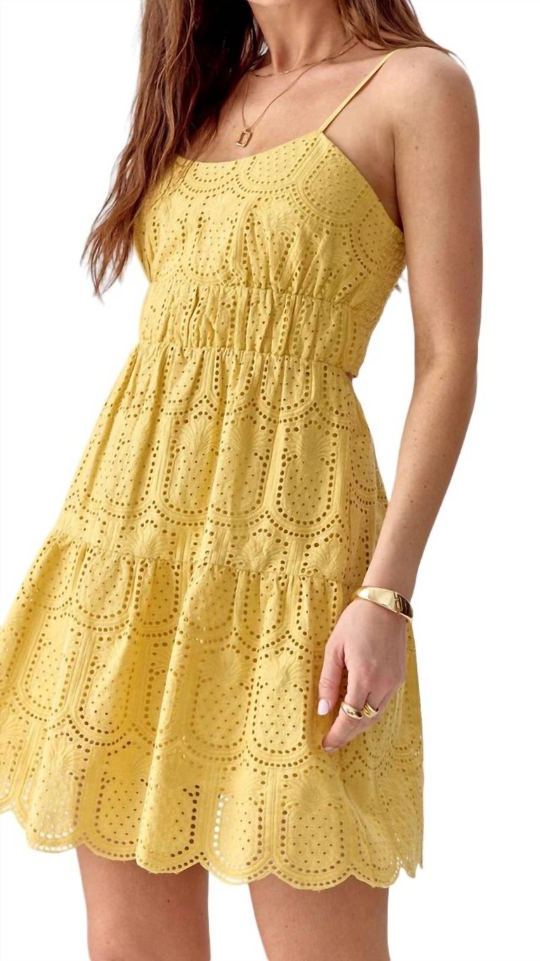 Llana Eyelet Pineapple Mini Dress In Golden Yellow - Golden Yellow