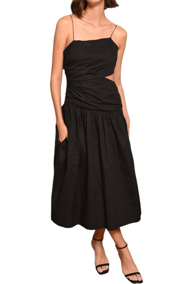 Molly One Shoulder Poplin Dress In Black - Black