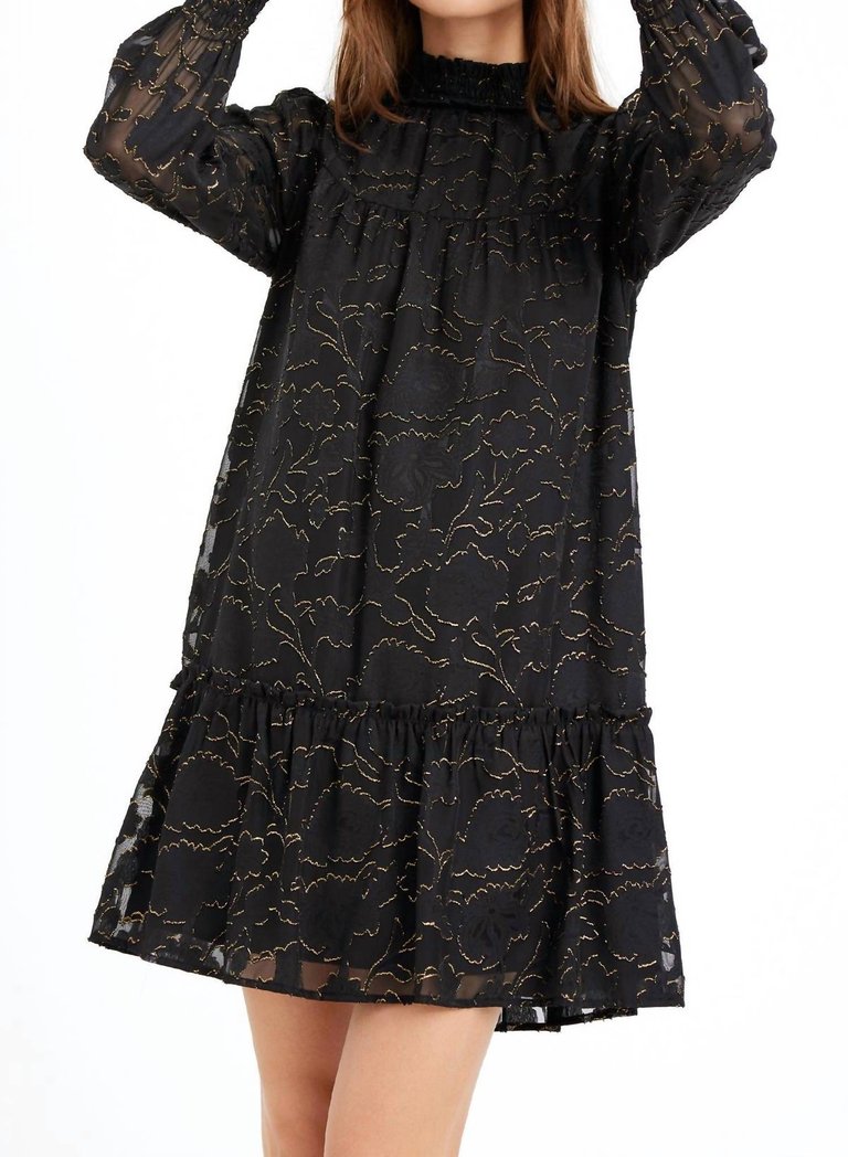 Traci Smocked Neck Burnout Dress In Black/gold