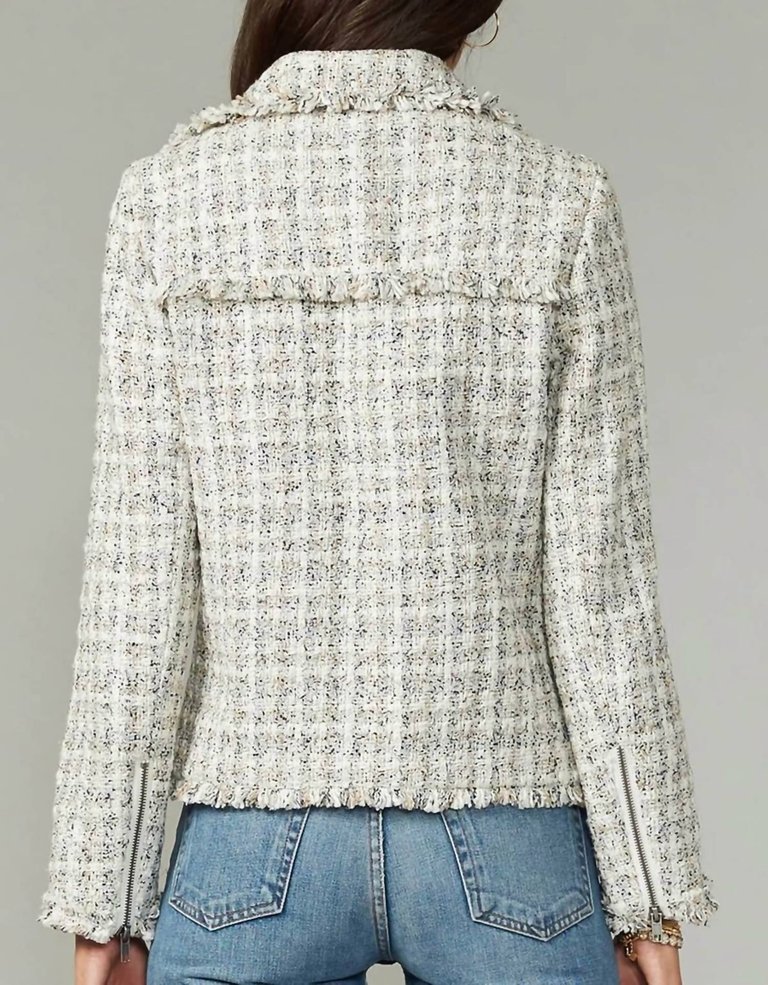 Vera Tweed Moto Jacket In Ivory