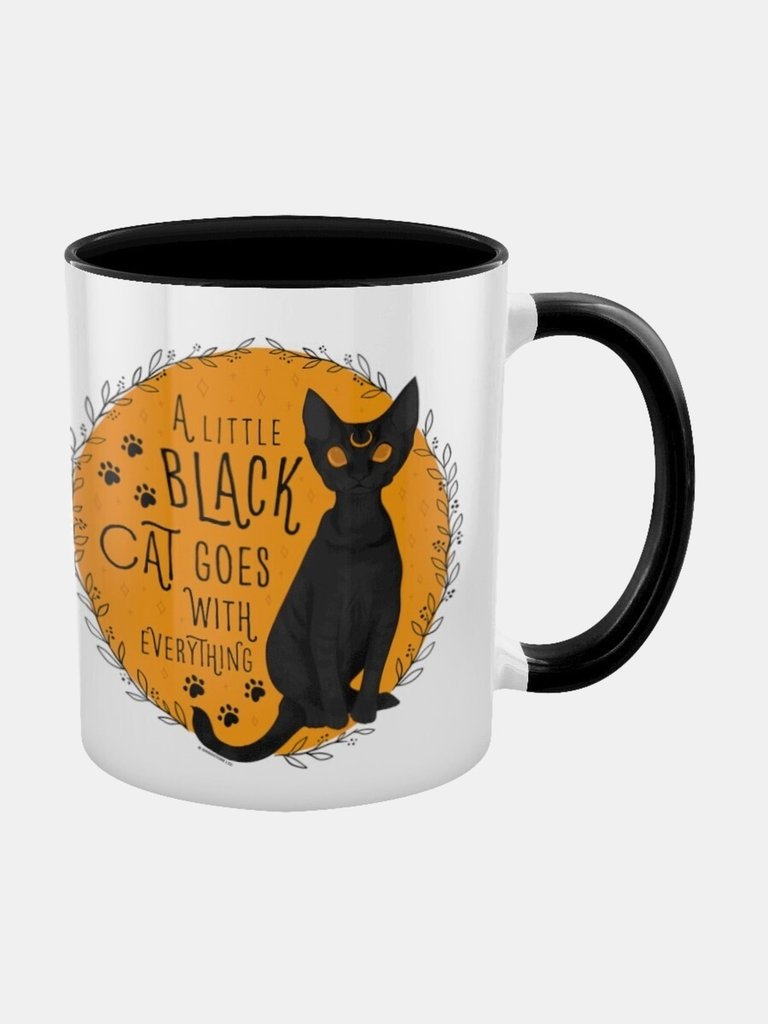 Grindstore A Little Black Cat Goes With Everything Inner Two Tone Mug (White/Black/Yellow) (One Size) - White/Black/Yellow