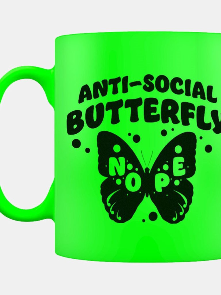 Grindstore Anti-Social Butterfly Neon Mug (Green/Black) (One Size) - Green/Black