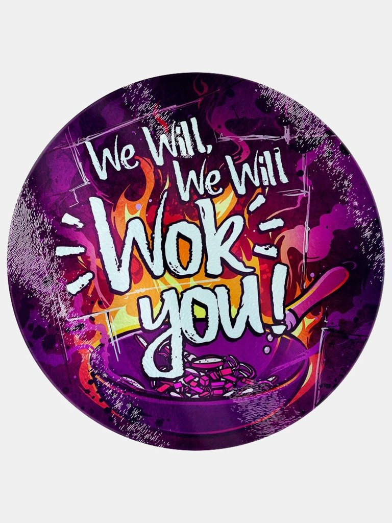 Grindstore We Will Wok You Glass Chopping Board - Purple/orange/off white