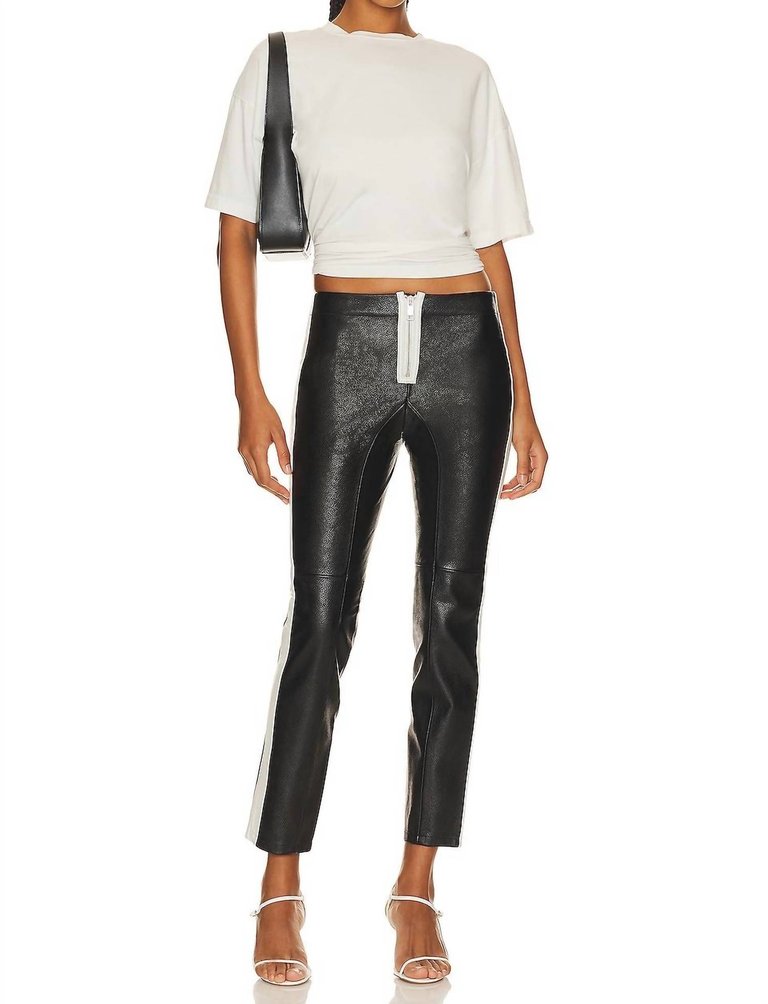 The Leather Moto Pant In Black/white - Black/White