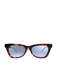 Rectangle Acetate Sunglasses With Blue Lens In Tortoise/ Havana