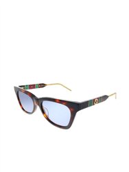 Rectangle Acetate Sunglasses With Blue Lens In Tortoise/ Havana - Tortoise/ Havana