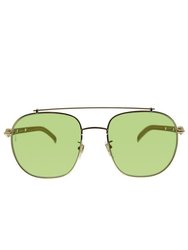 Square Metal Sunglasses With Green Lens