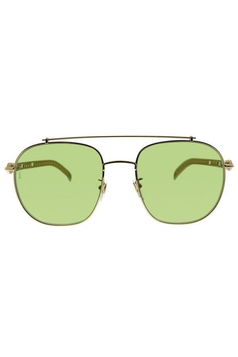 Square Metal Sunglasses With Green Lens
