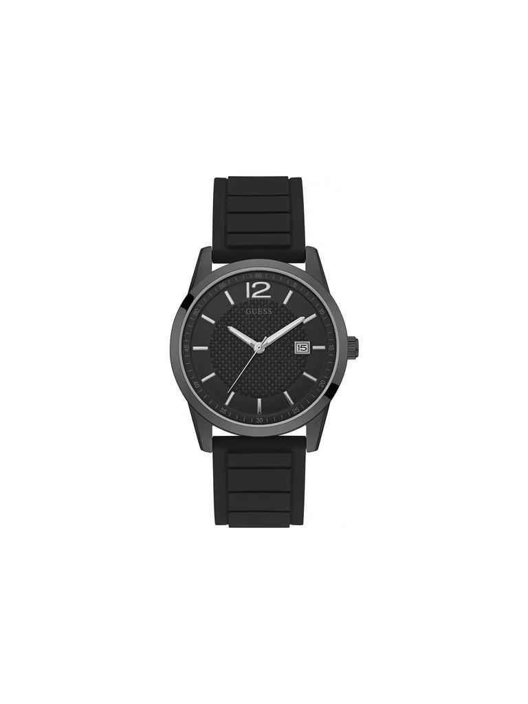 Guess Mens Perry W0991G3 Black Dial Silicone Strap Watch - Black