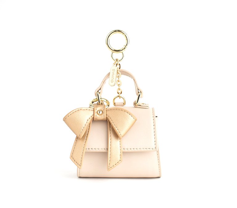 Cottontail Mini - Beige Vegan Leather Bag Keychain - Beige