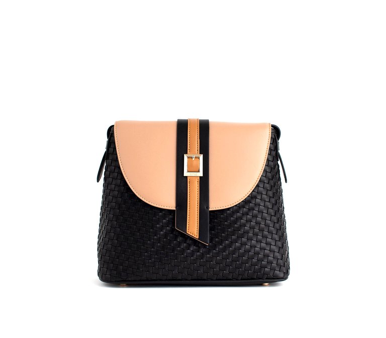 Kate - Black Vegan Basket Weave Bag - Black