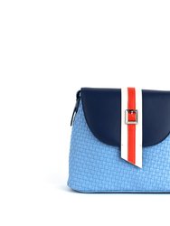 Kate - Blue Vegan Basket Weave Bag - Blue