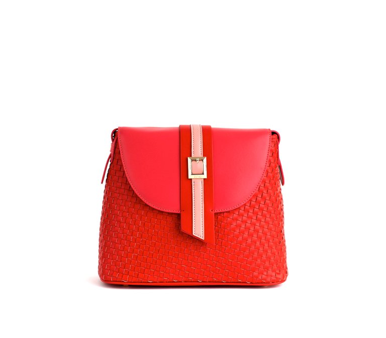 Kate - Red Vegan Basket Weave Bag - Red