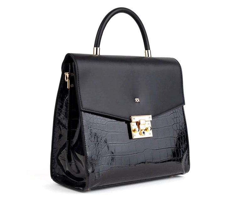 Simone - Black Vegan Leather Handbag - Black
