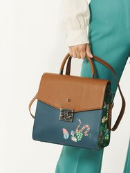 Simone - Blue Print Vegan Leather Handbag