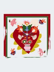 Silk Headscarf With A Heart 55 cm - Red Multi
