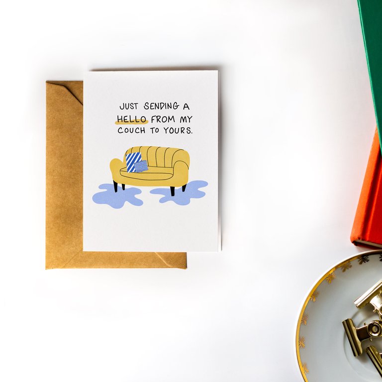 Hello from my Couch Hello Card, Thinking of You Friendship Greeting Card