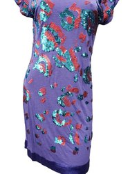 Hale Bob Short Sleeve Dress With Sequins - Purple