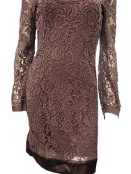 Lace Long Sleeve Dress - Brown